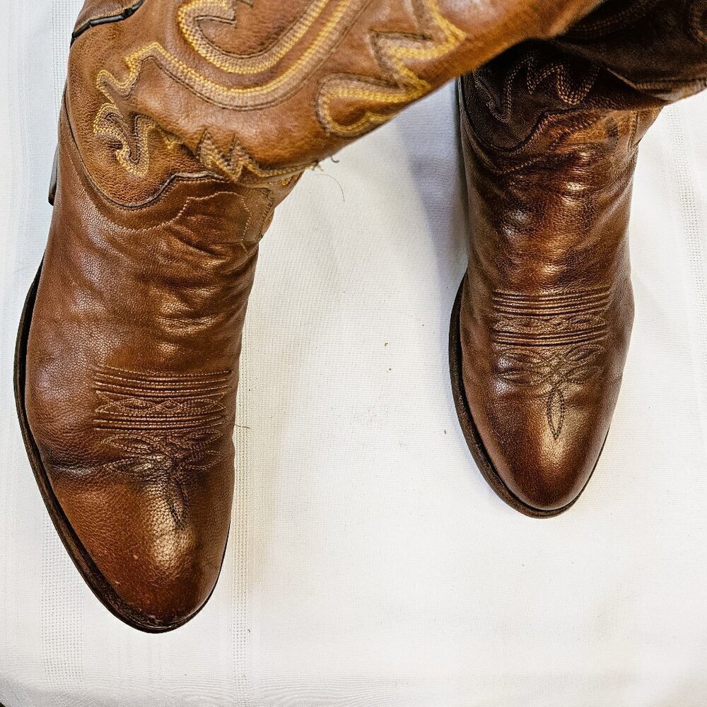 Old West Men Vintage Leather Cowboy Western Work Boots Size 9.5D - Picture 2 of 6